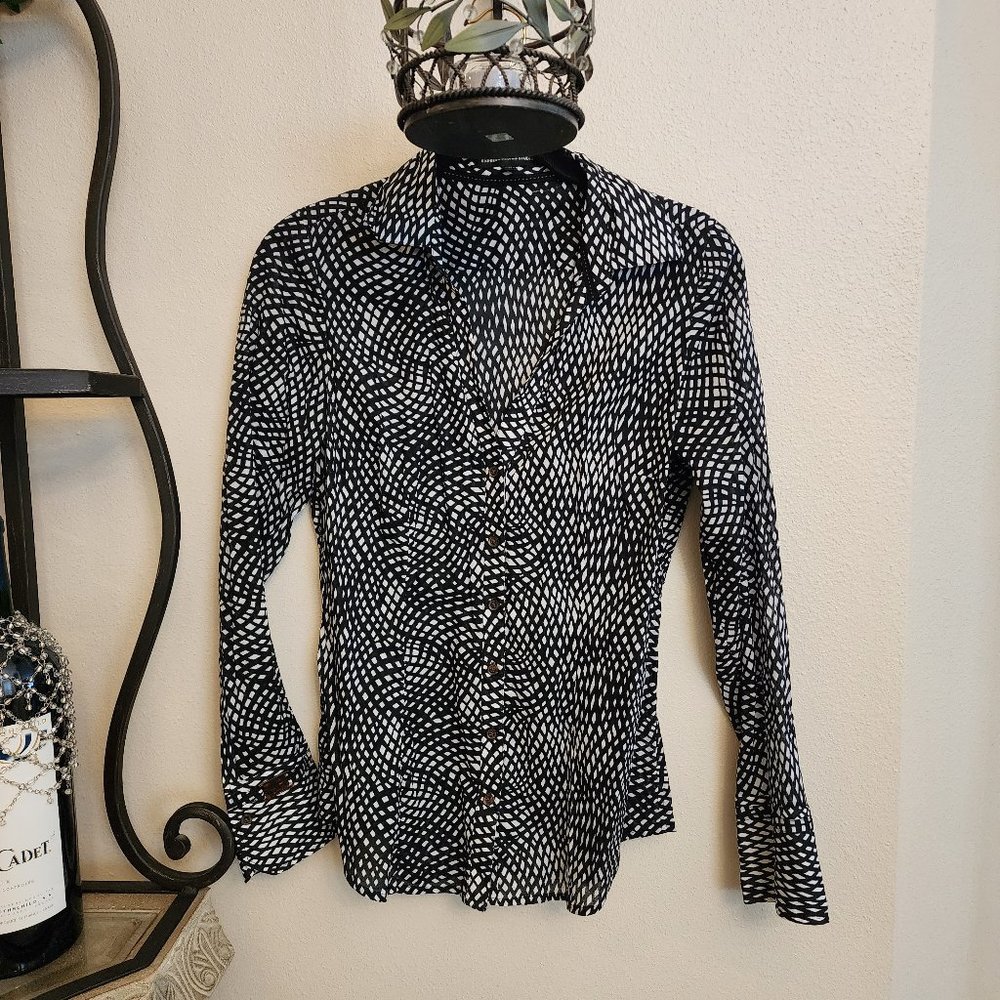 Express Button Down Long Sleeve Printed Blouse Sh… - image 1
